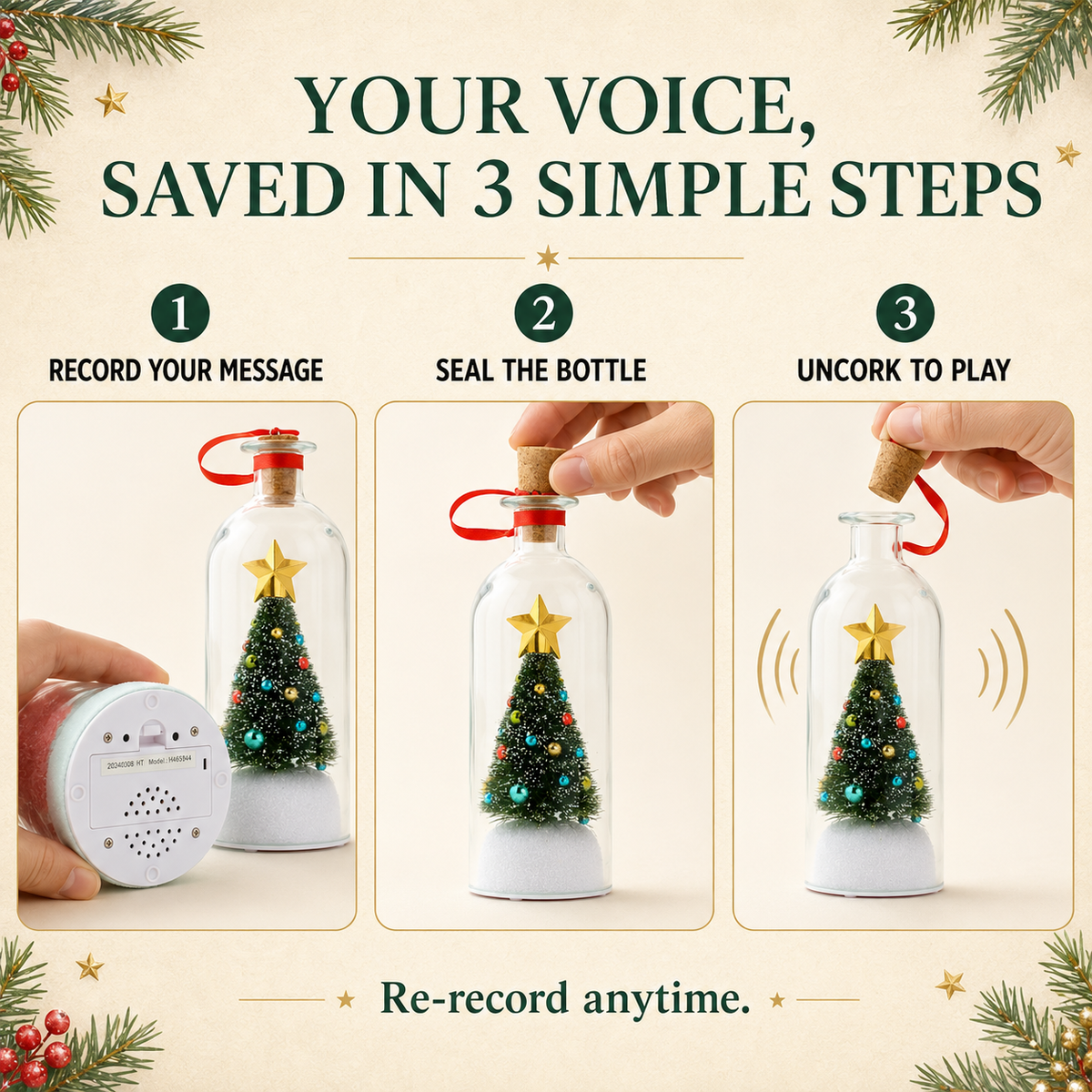 Record-a-Message Christmas Tree in a Bottle – Voice Keepsake