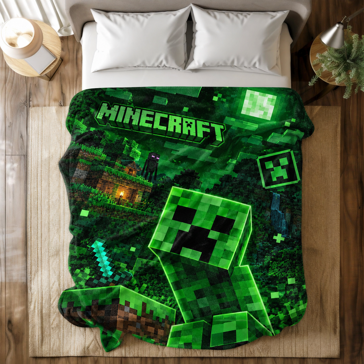 Creeper Pixel Adventure Fleece Blanket