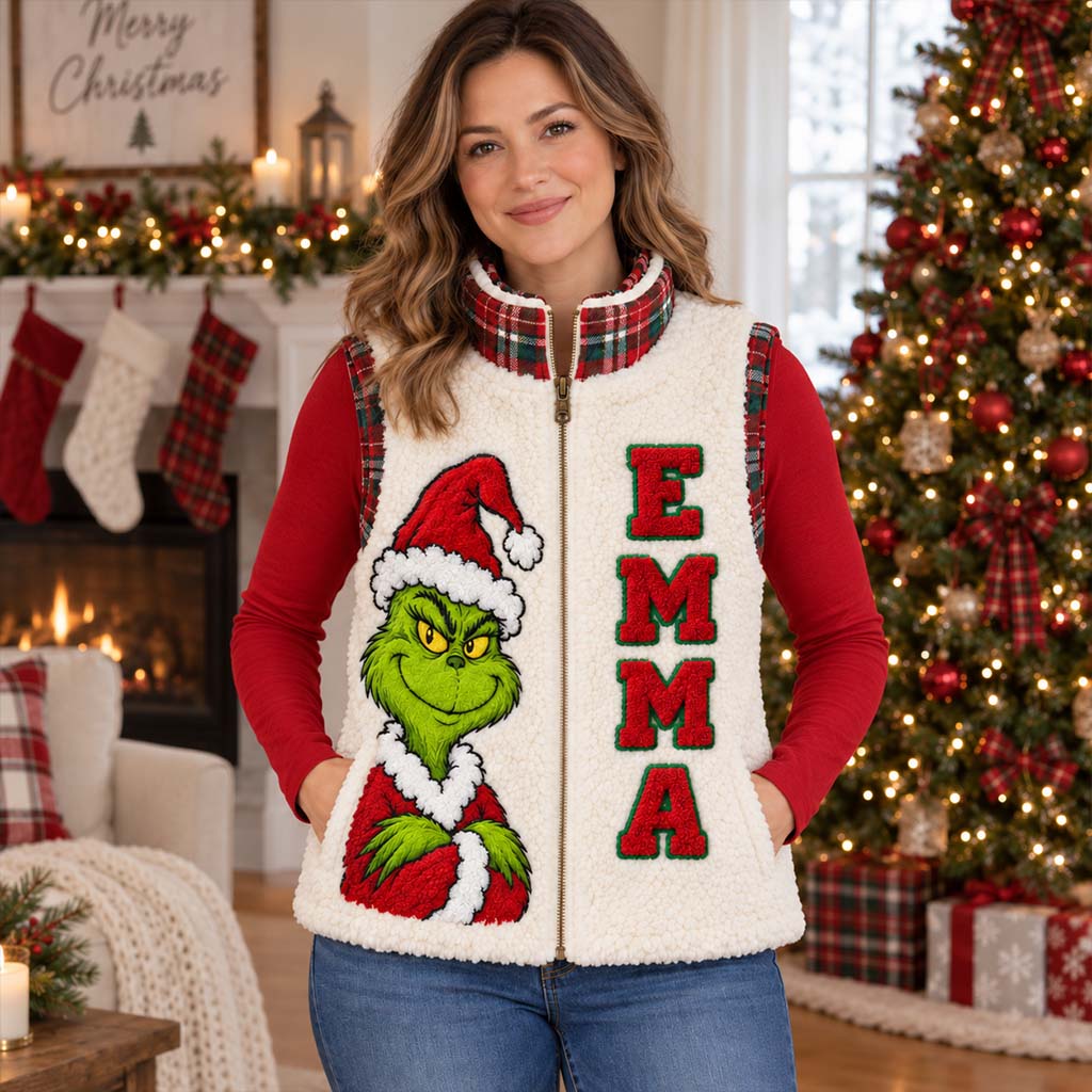 Christmas Is Coming Personalized Name Flannel Fleece Vest