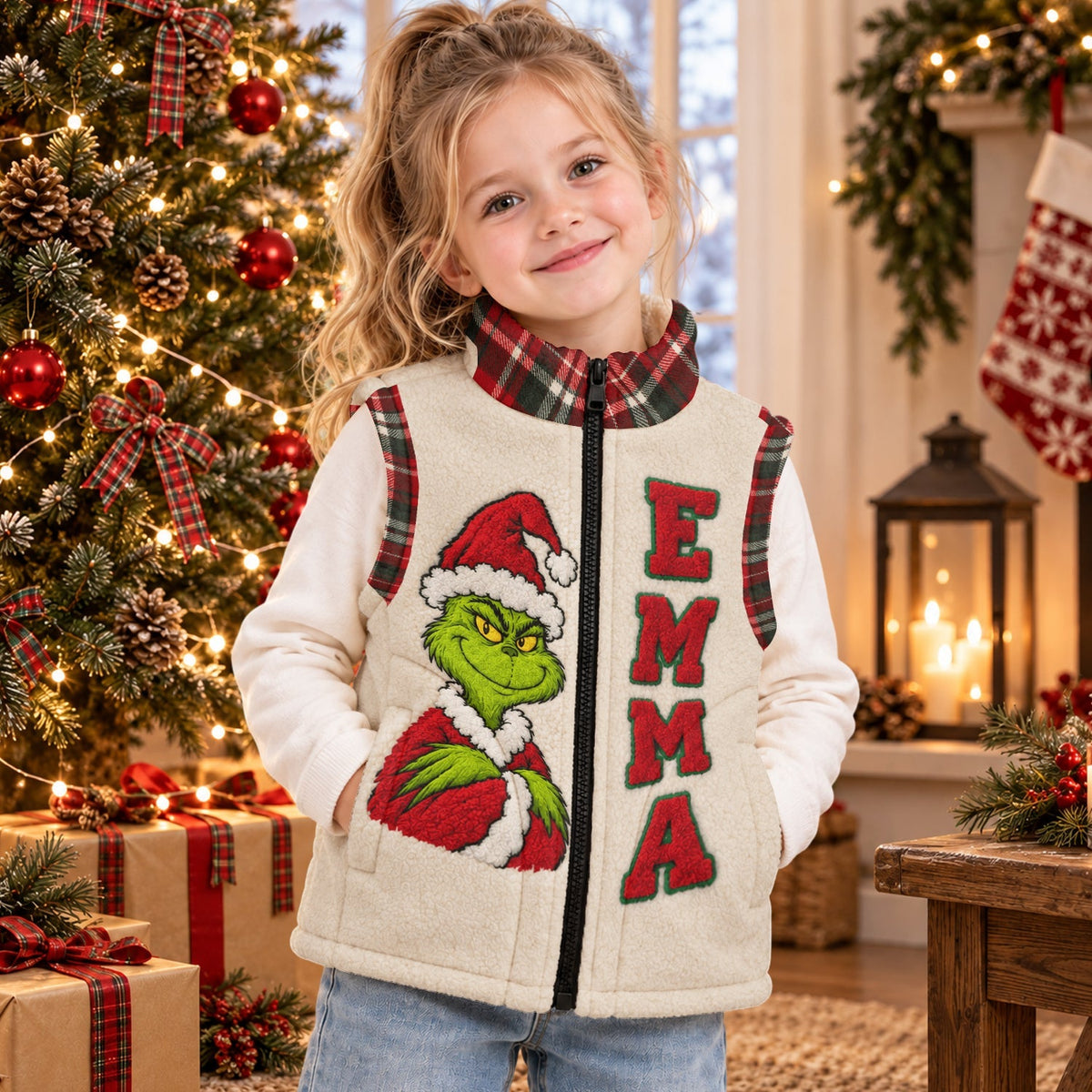 Christmas Is Coming Personalized Name Flannel Fleece Vest
