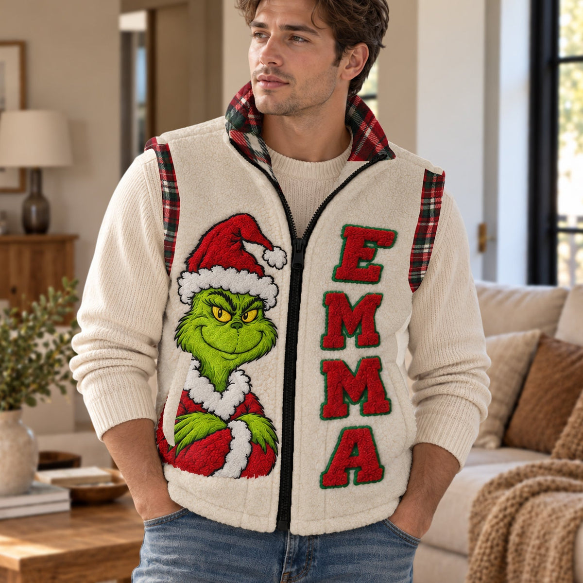 Christmas Is Coming Personalized Name Flannel Fleece Vest