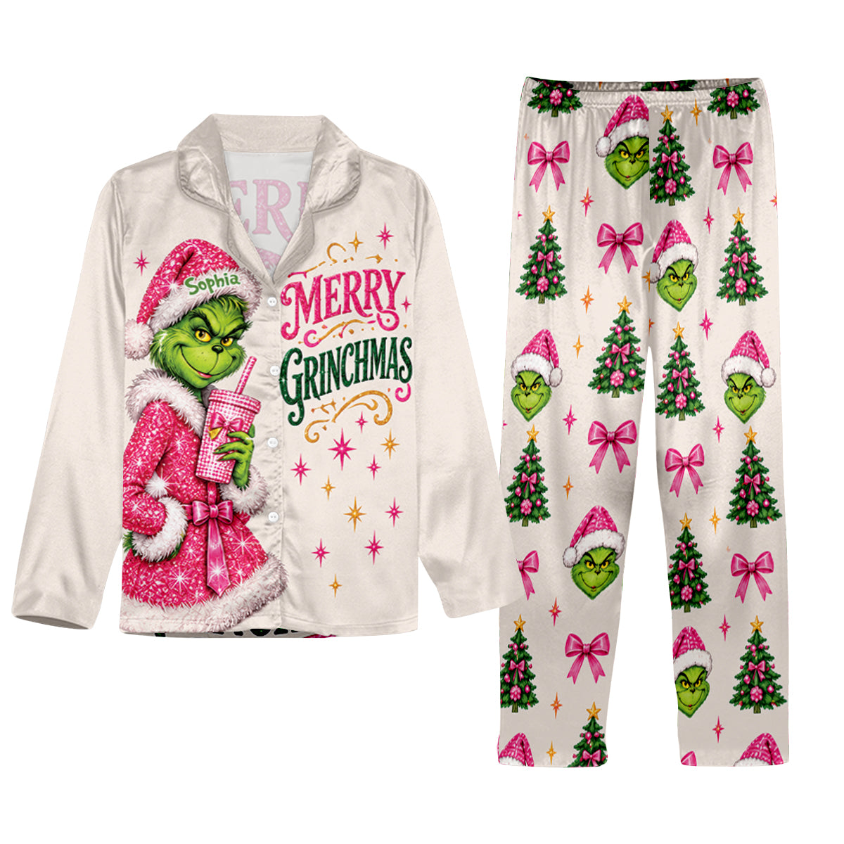 Merry Grinchmas Personalized Name Button Down Pajamas