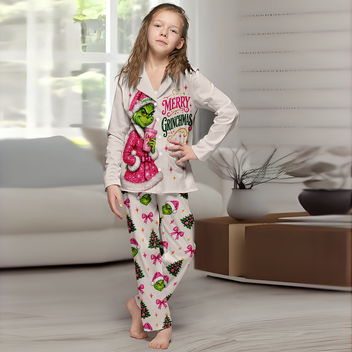 Merry Grinchmas Personalized Name Button Down Pajamas