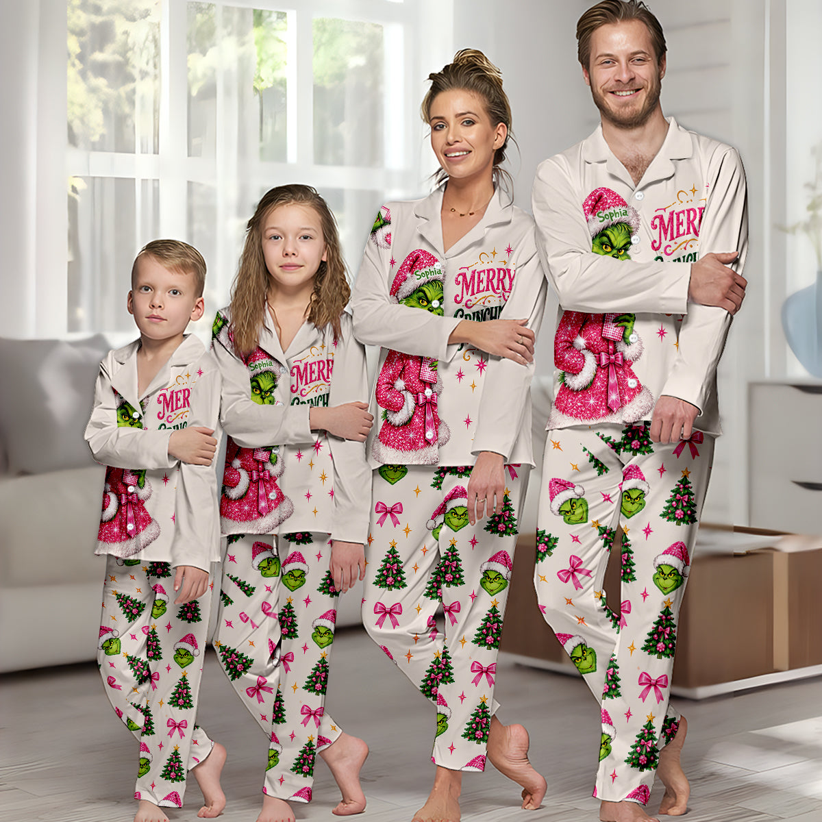 Merry Grinchmas Personalized Name Button Down Pajamas