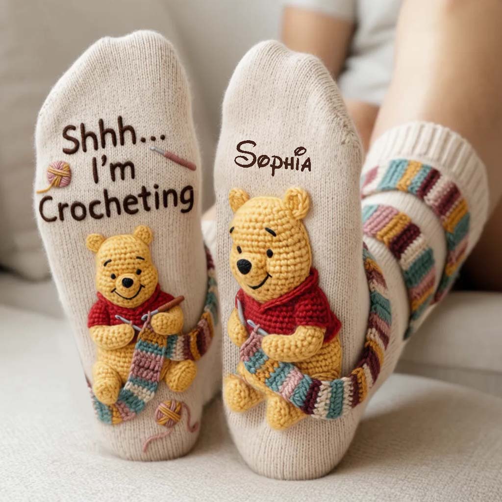 Just Loves Crocheting Honey Bear Personalized Crew Socks