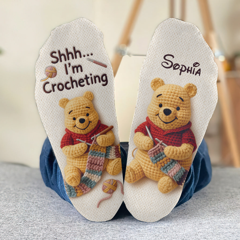 Just Loves Crocheting Honey Bear Personalized Crew Socks