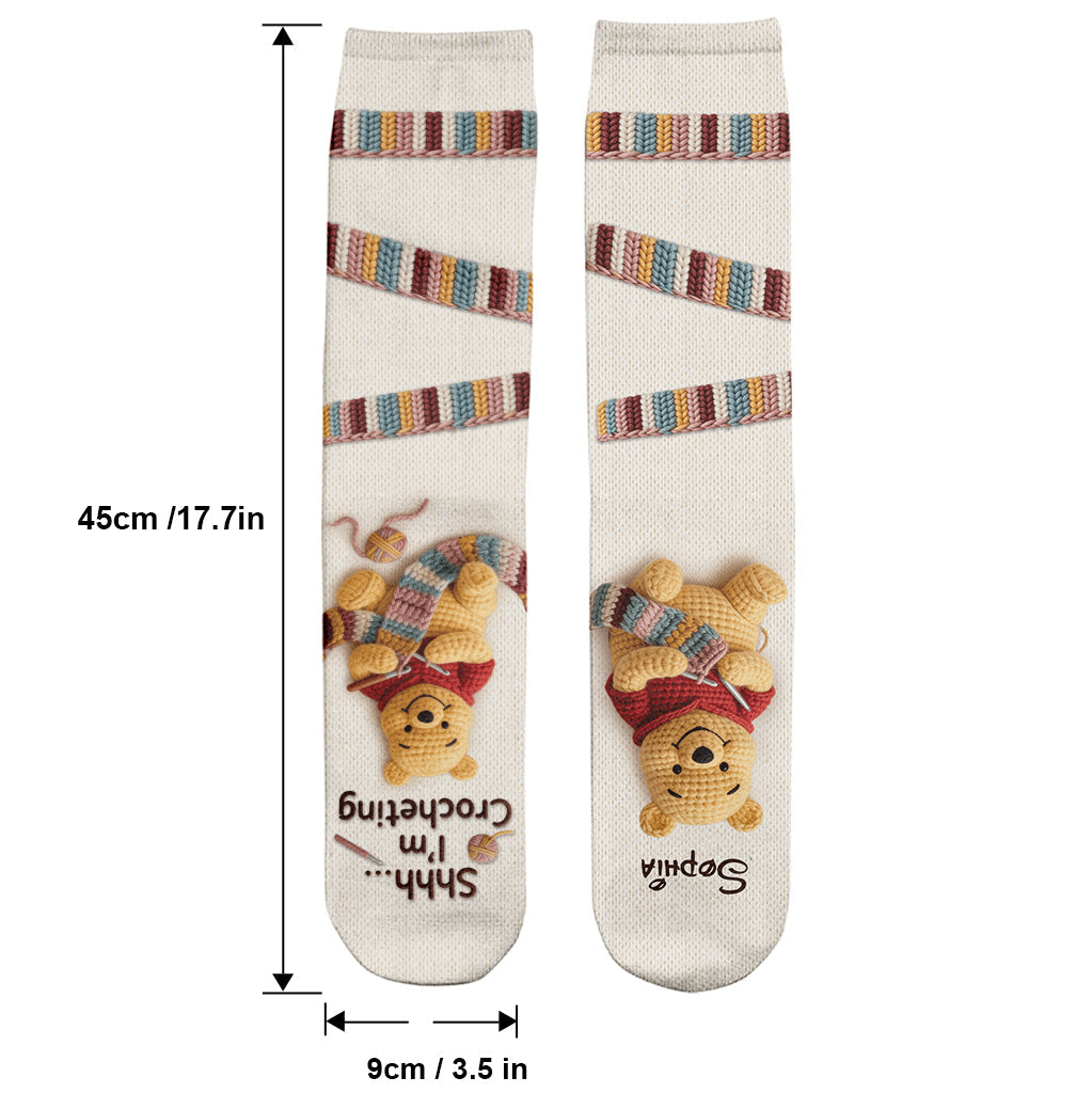 Just Loves Crocheting Honey Bear Personalized Crew Socks