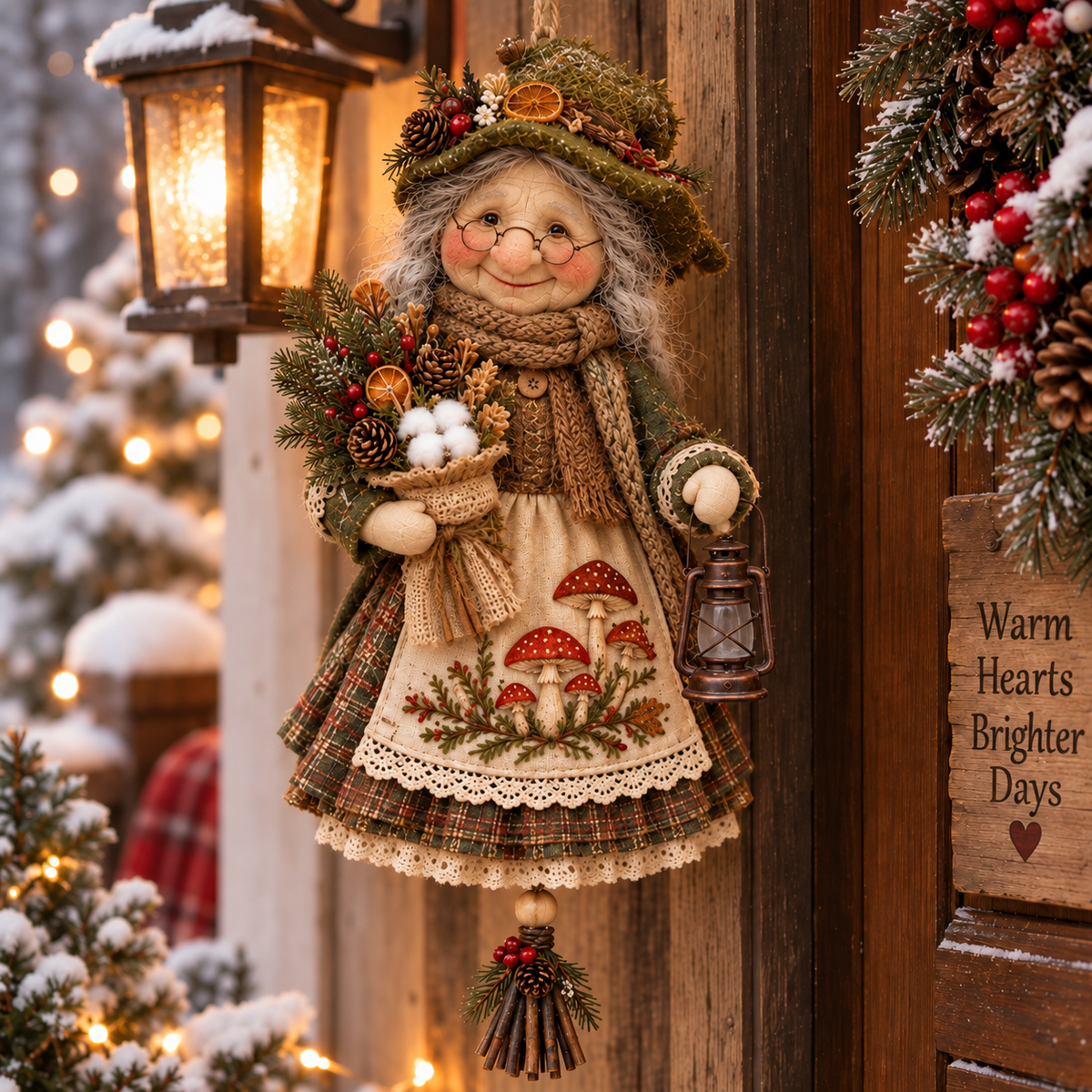 Good Luck Granny Hanging Decor – Rustic Christmas Door Doll