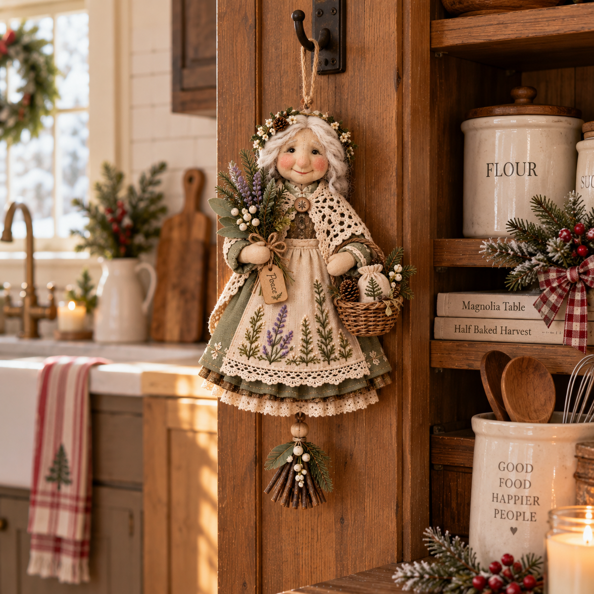 Good Luck Granny Hanging Decor – Rustic Christmas Door Doll