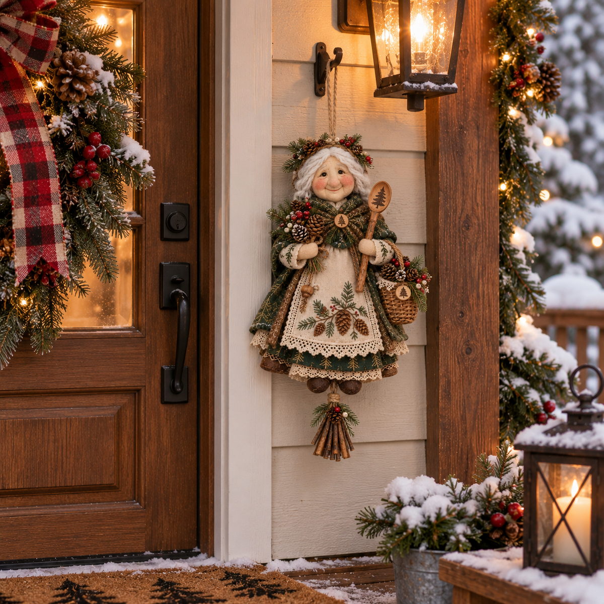 Good Luck Granny Hanging Decor – Rustic Christmas Door Doll