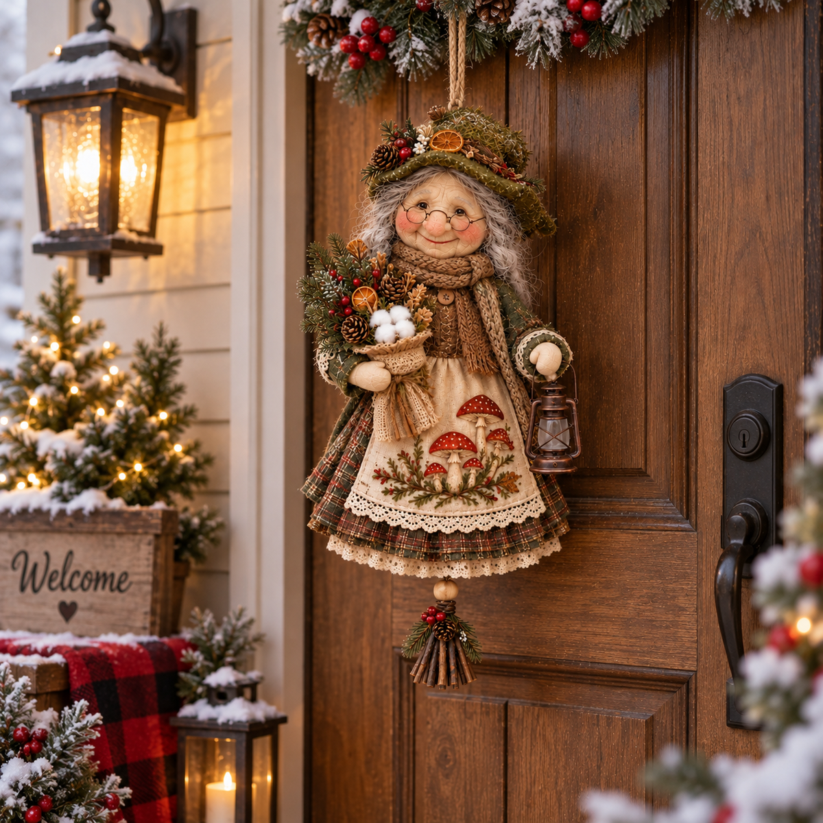 Good Luck Granny Hanging Decor – Rustic Christmas Door Doll