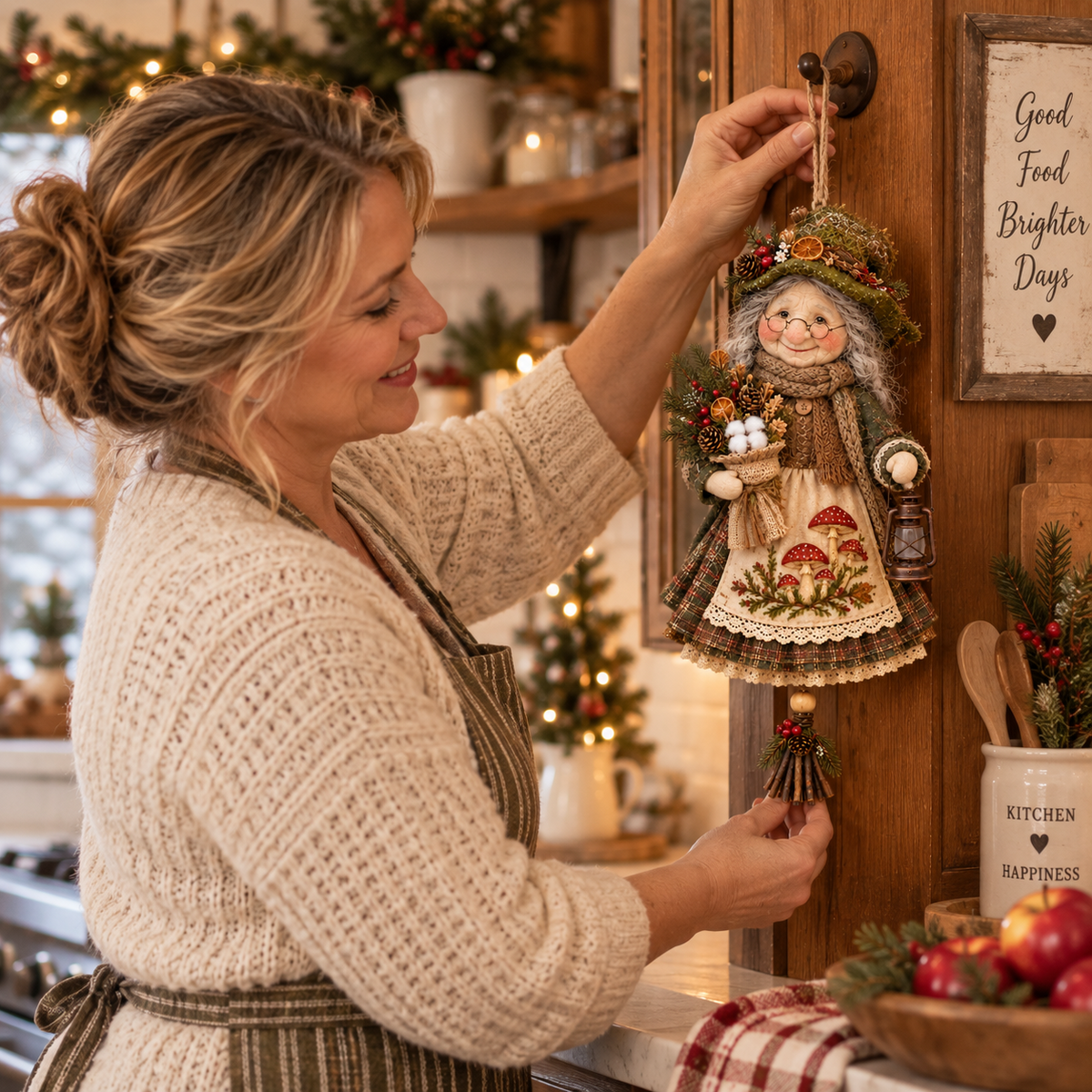 Good Luck Granny Hanging Decor – Rustic Christmas Door Doll
