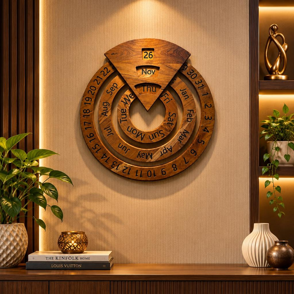 Vintage Wooden Perpetual Calendar – Rotating Wall & Desk Decor