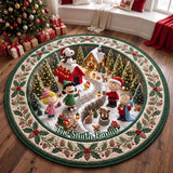 Warm Christmas Village Personalized Round Quilted Mat