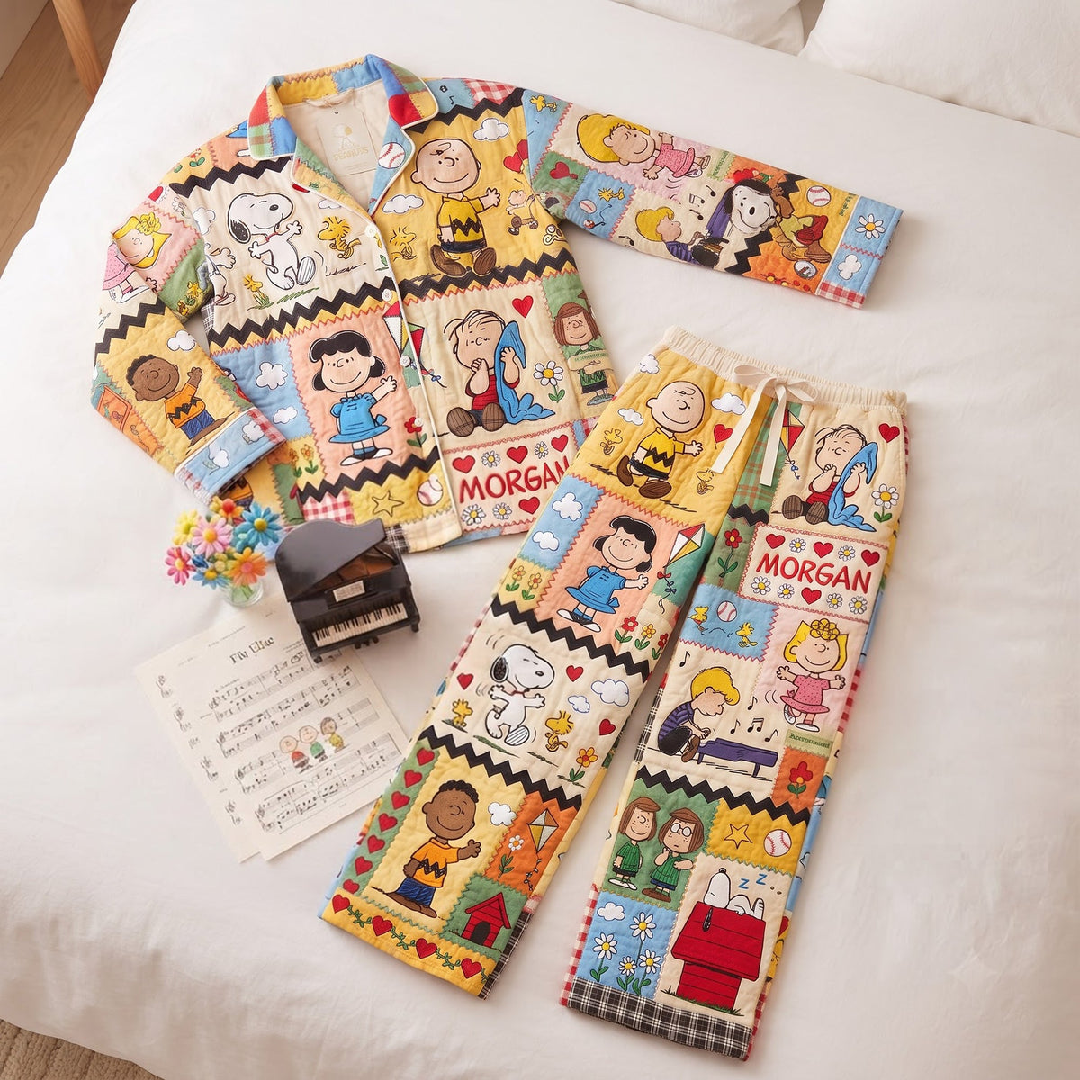 Lovely Comic Characters Personalized Button-Up Pajamas