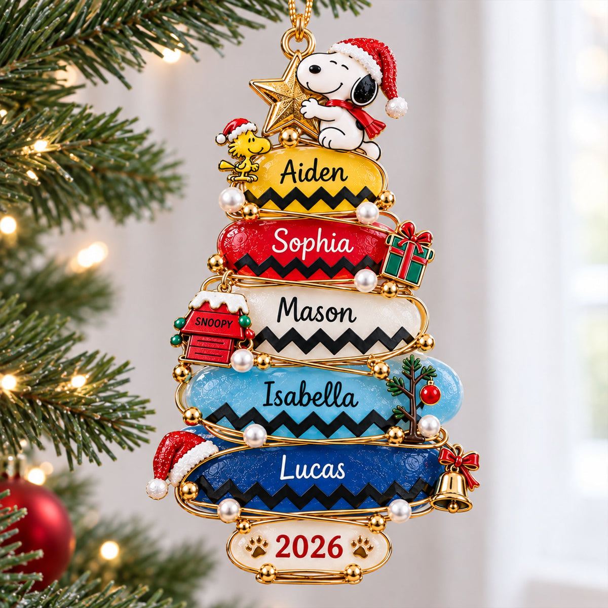 Seaglass Christmas Tree Family Names Personalized Acrylic Ornament