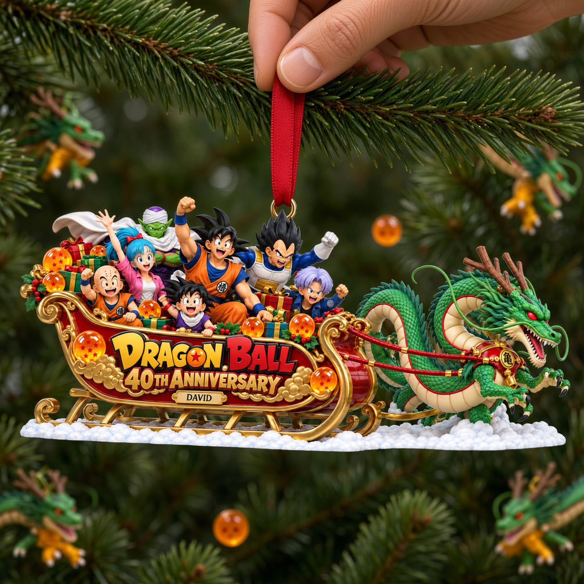 Warriors And Magical Dragon Christmas Sleigh Personalized Ornament