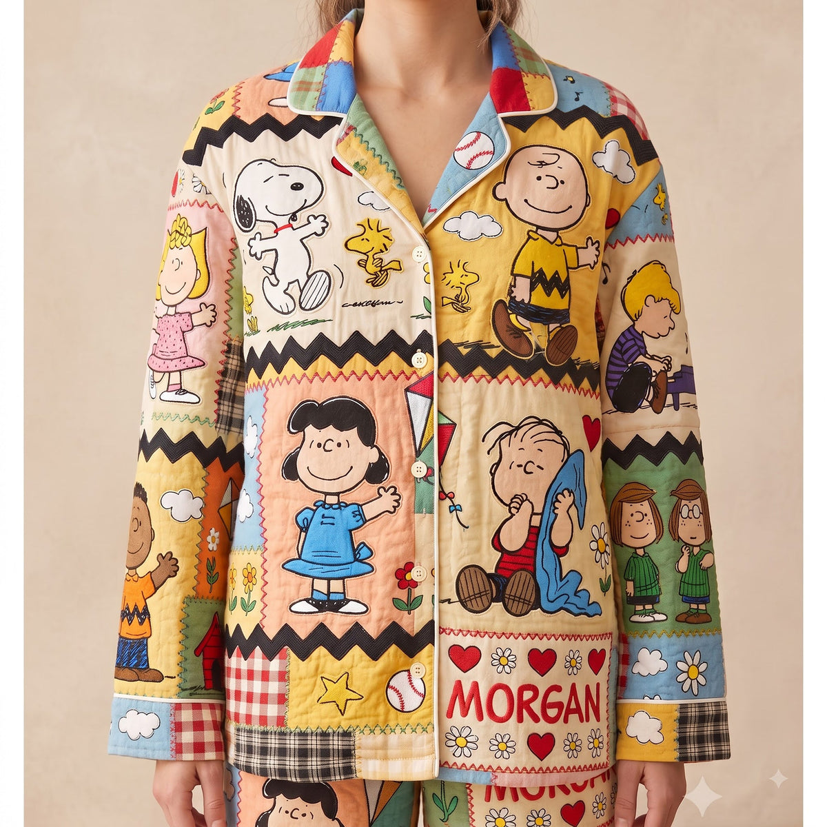 Lovely Comic Characters Personalized Button-Up Pajamas