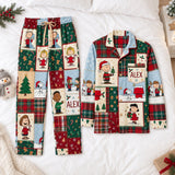 Lovely Christmas Patchwork Personalized Button-Up Pajamas