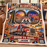 Route 66 Centennial Born To Haul Personalized Trucker Blanket