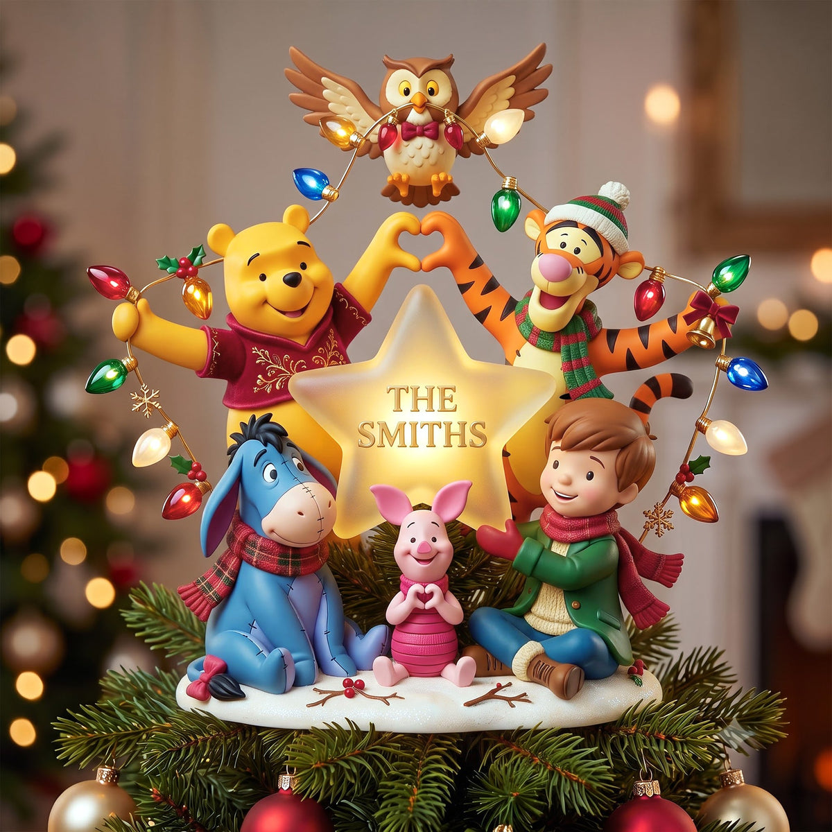 Christmas Woodland Friends Family Name Tree Topper