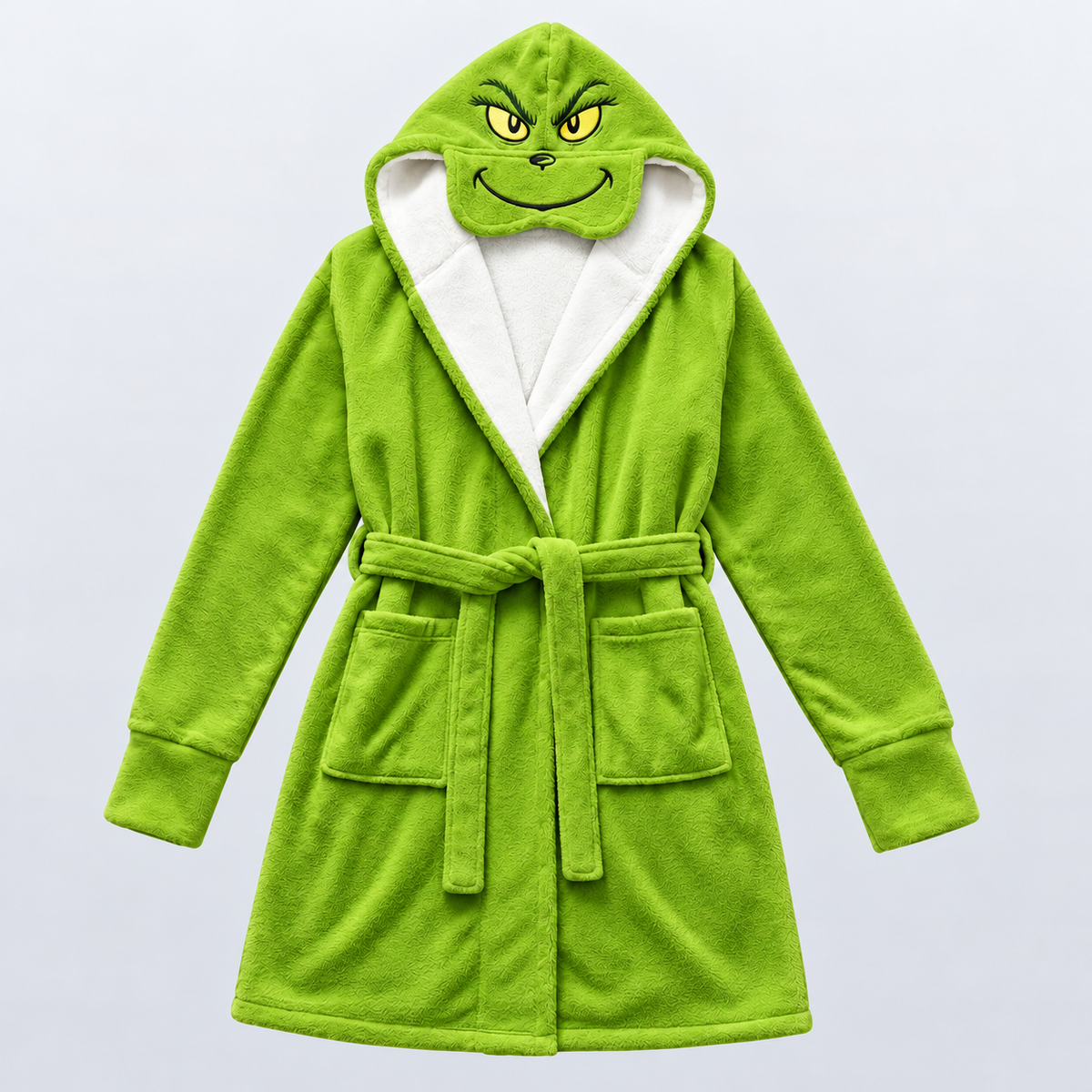 Festive Green Christmas Unisex Double-Layer Plush Hooded Robe with Eye Mask – One Size