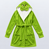 Festive Green Christmas Unisex Double-Layer Plush Hooded Robe with Eye Mask – One Size