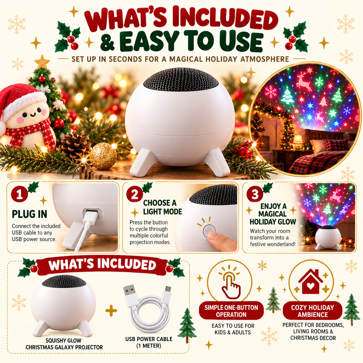 Christmas Galaxy Night Light Projector – Cozy Holiday Glow