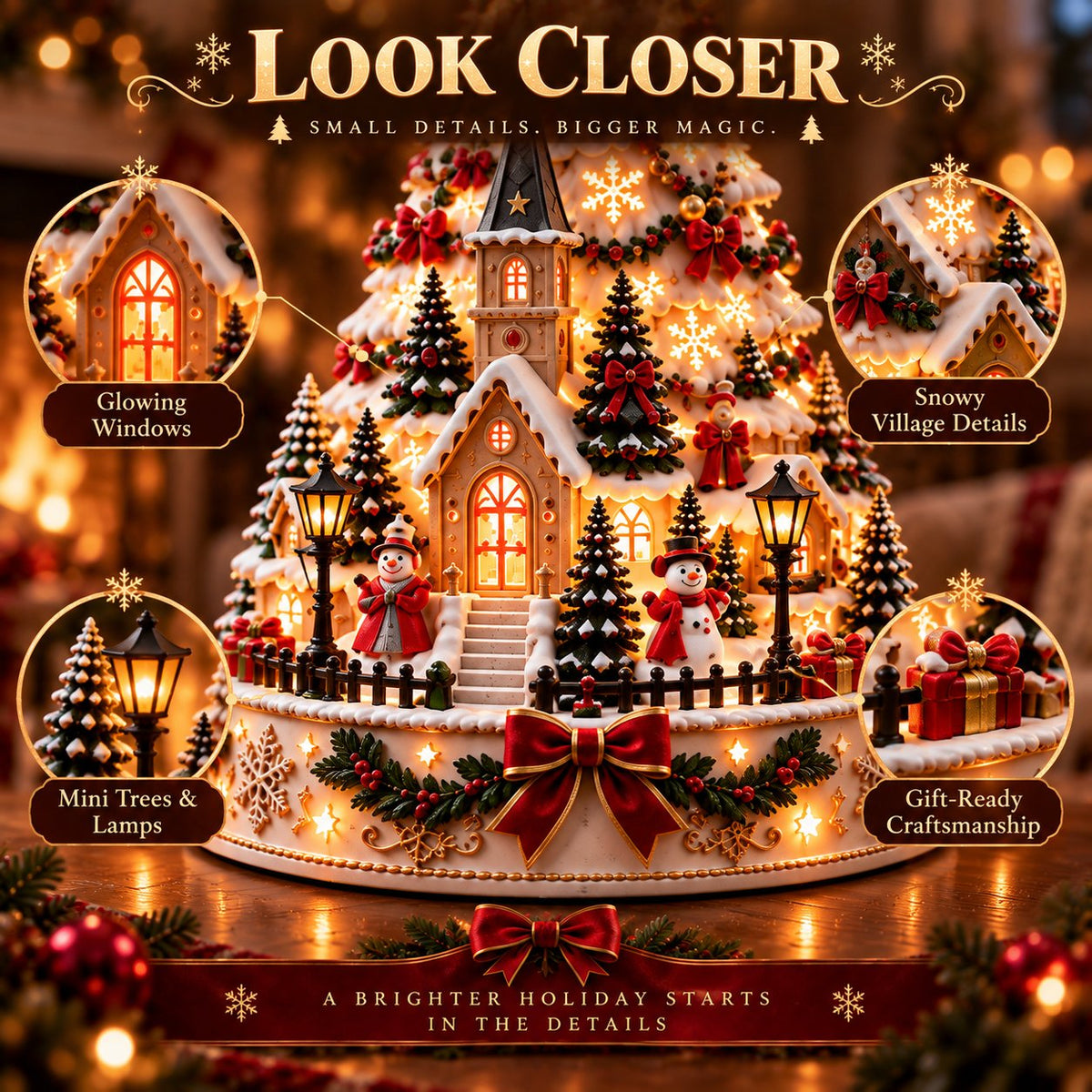 Christmas Village Lightscape Tree – 3D Tabletop Tree with Room Projection