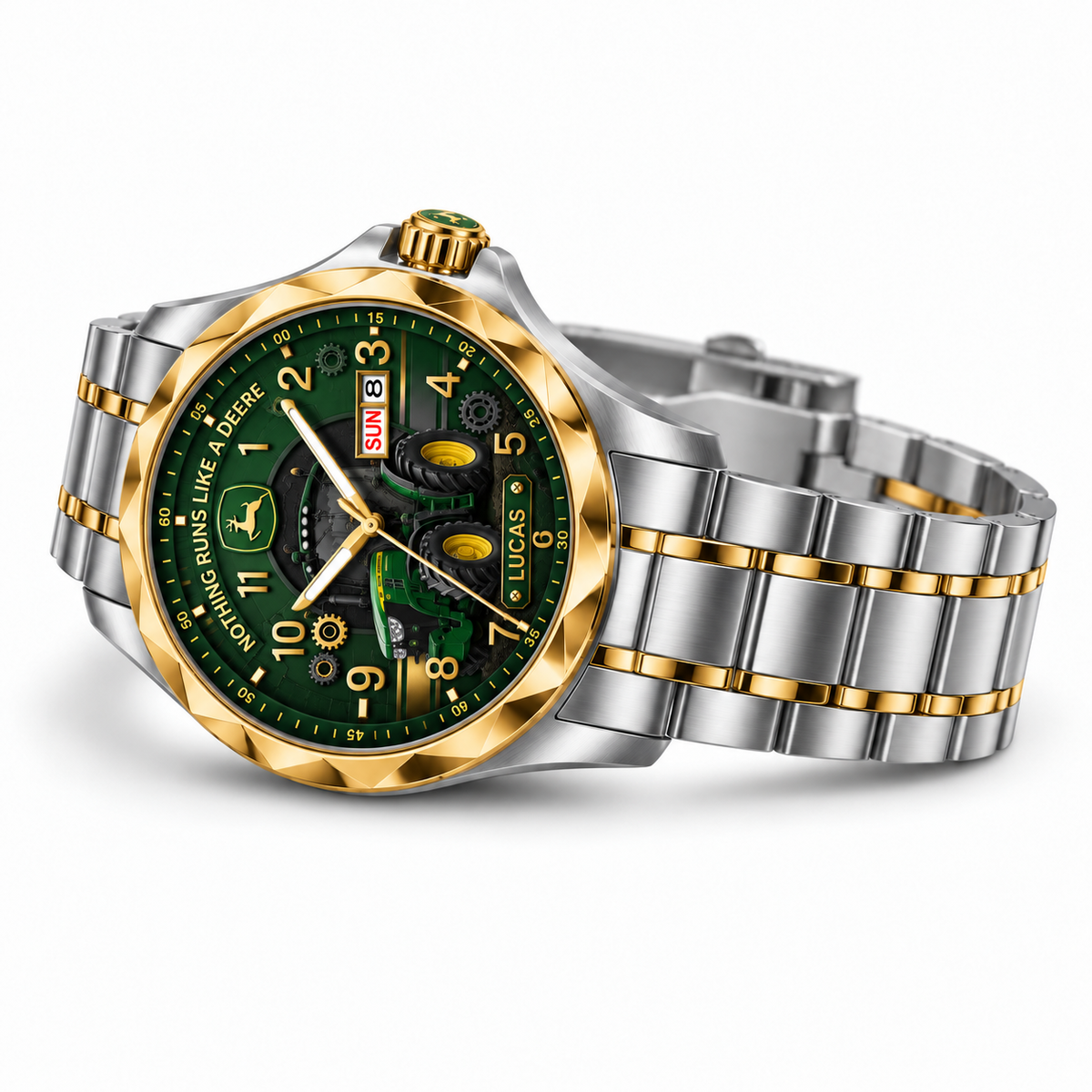 Green Tractor Heritage Watch - Personalized Men's Wrist Watch - Gift For Farmers