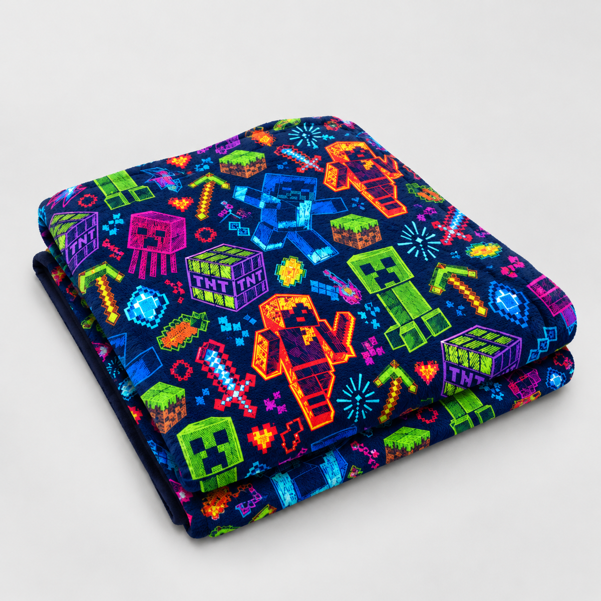 Neon Creeper, TNT and Fire Warriors Pixel Realm Throw Blanket
