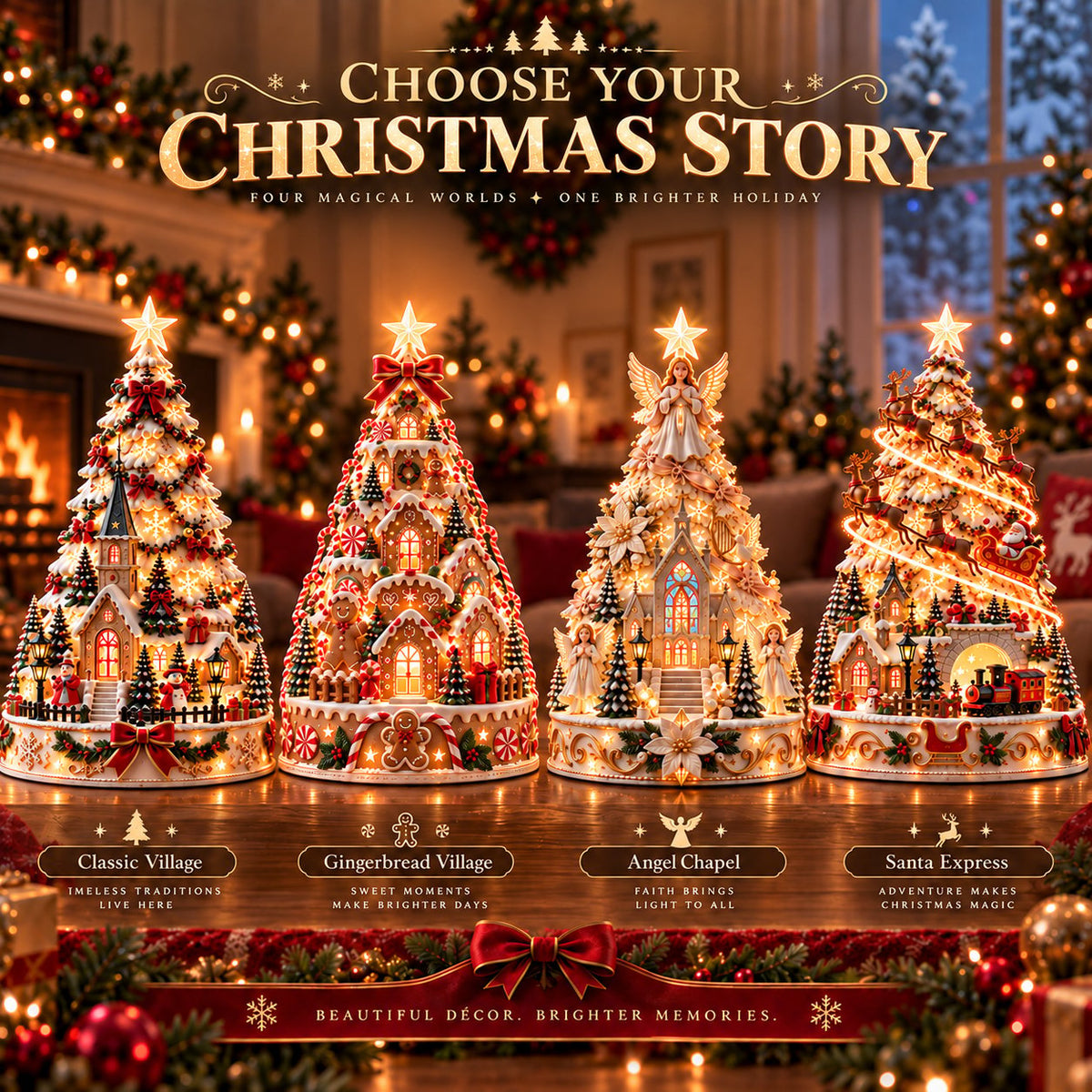 Christmas Village Lightscape Tree – 3D Tabletop Tree with Room Projection