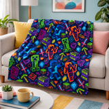 Neon Creeper, TNT and Fire Warriors Pixel Realm Throw Blanket