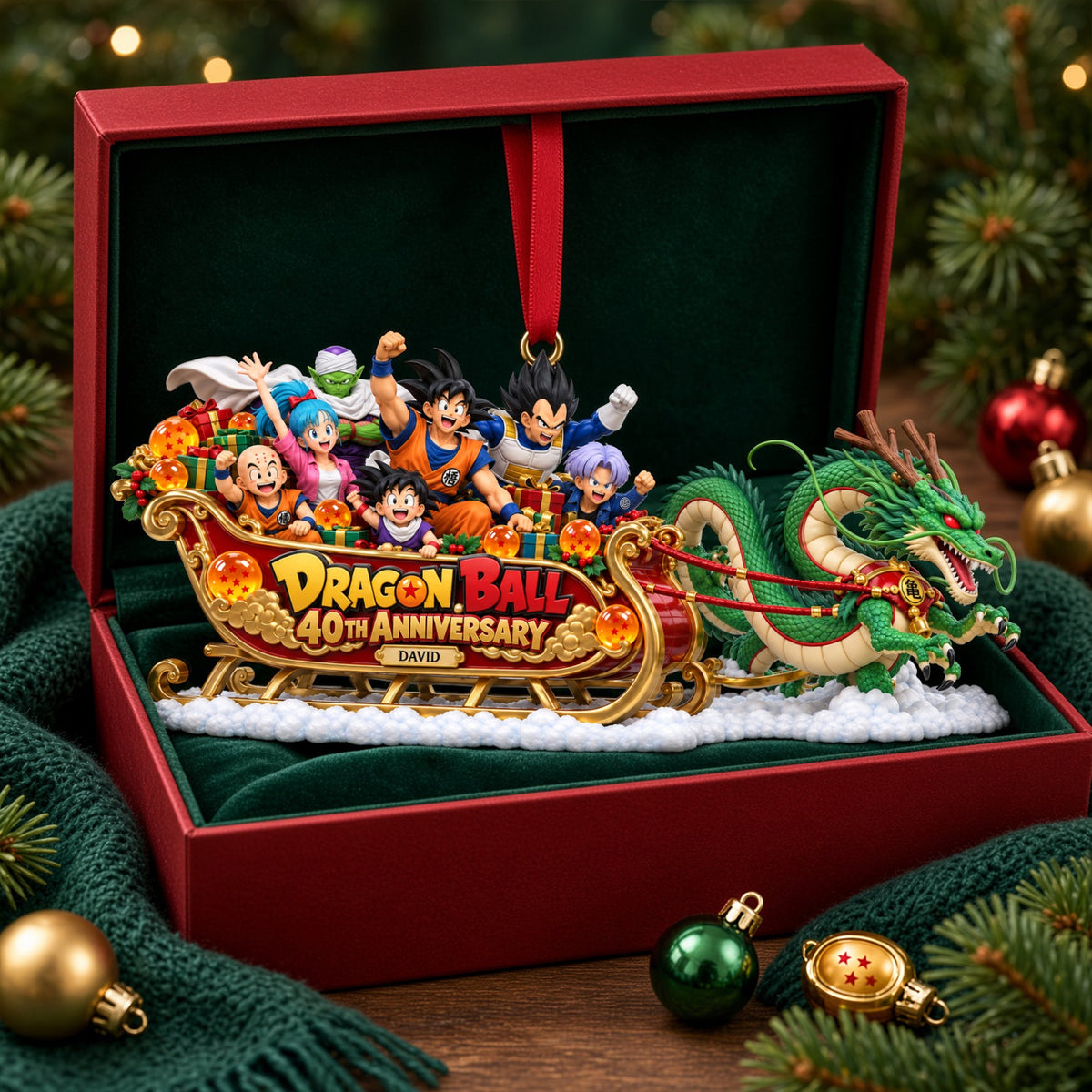 Warriors And Magical Dragon Christmas Sleigh Personalized Ornament