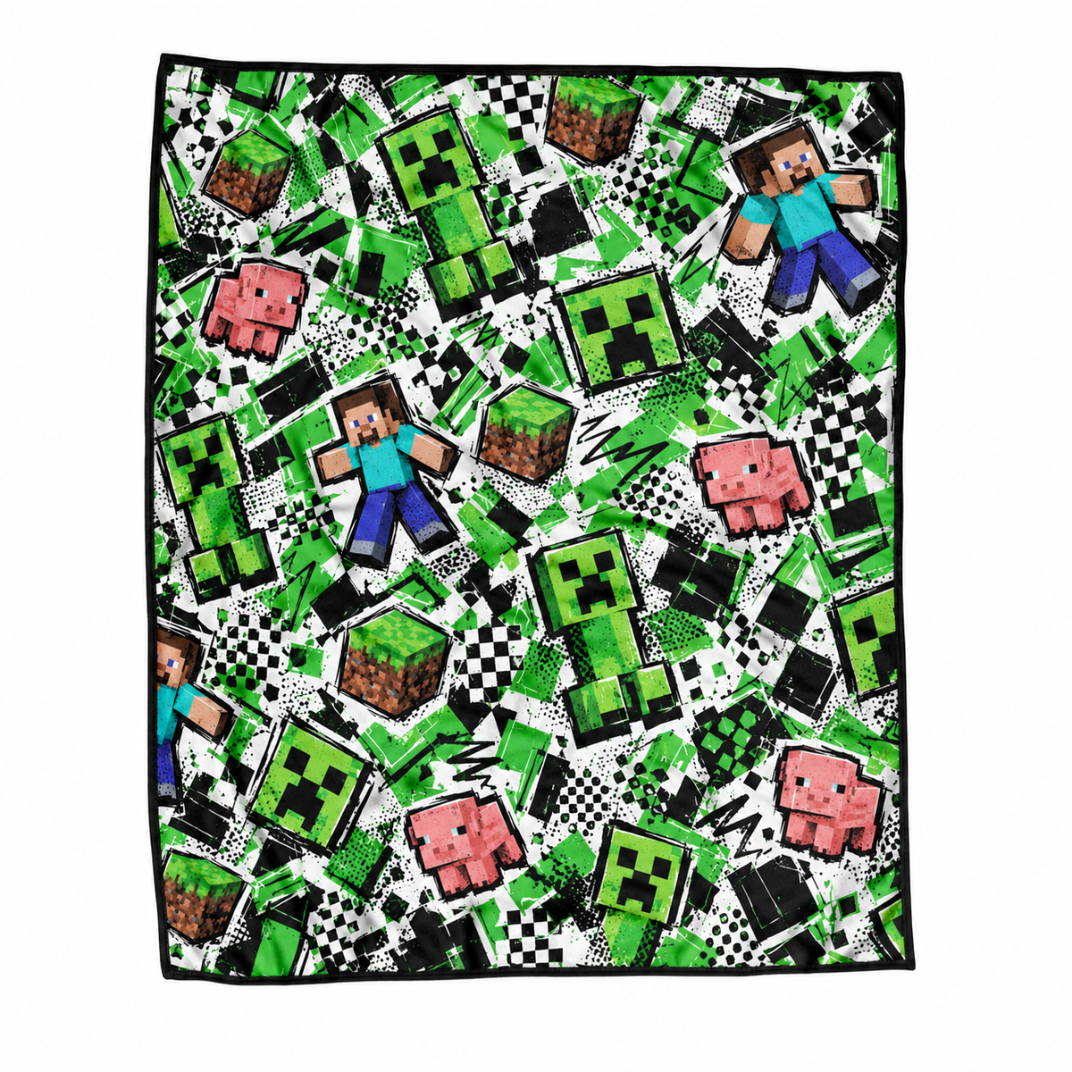 Steve, Creeper and Pig Green Graffiti Adventure Realm Throw Blanket