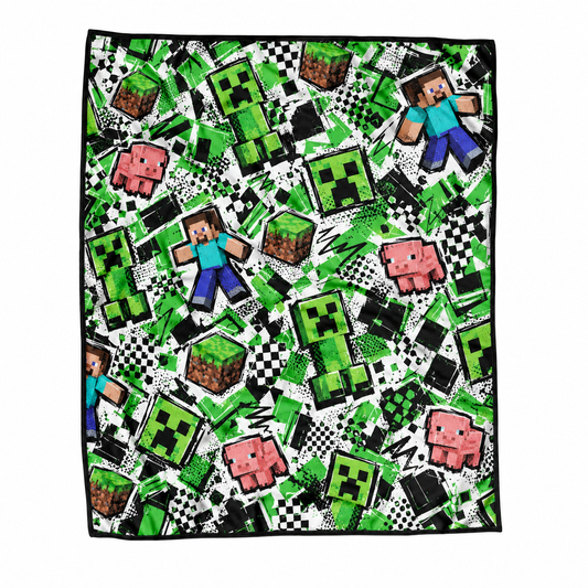Steve, Creeper and Pig Green Graffiti Adventure Realm Throw Blanket