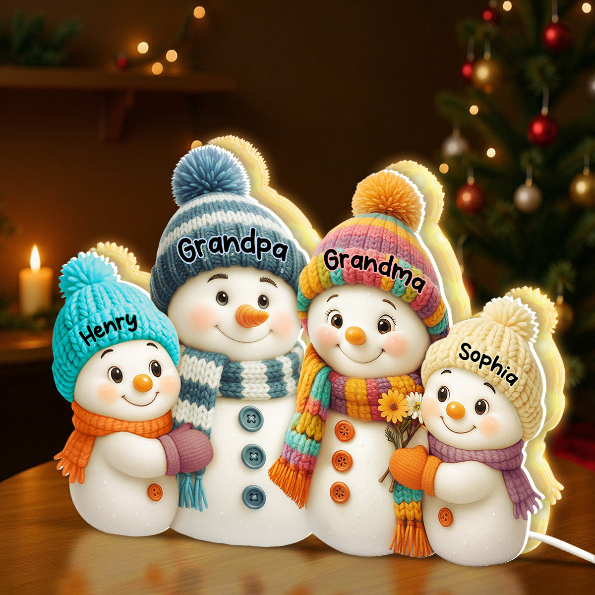 Snowman Grandma & Grandkids Personalized Light Box