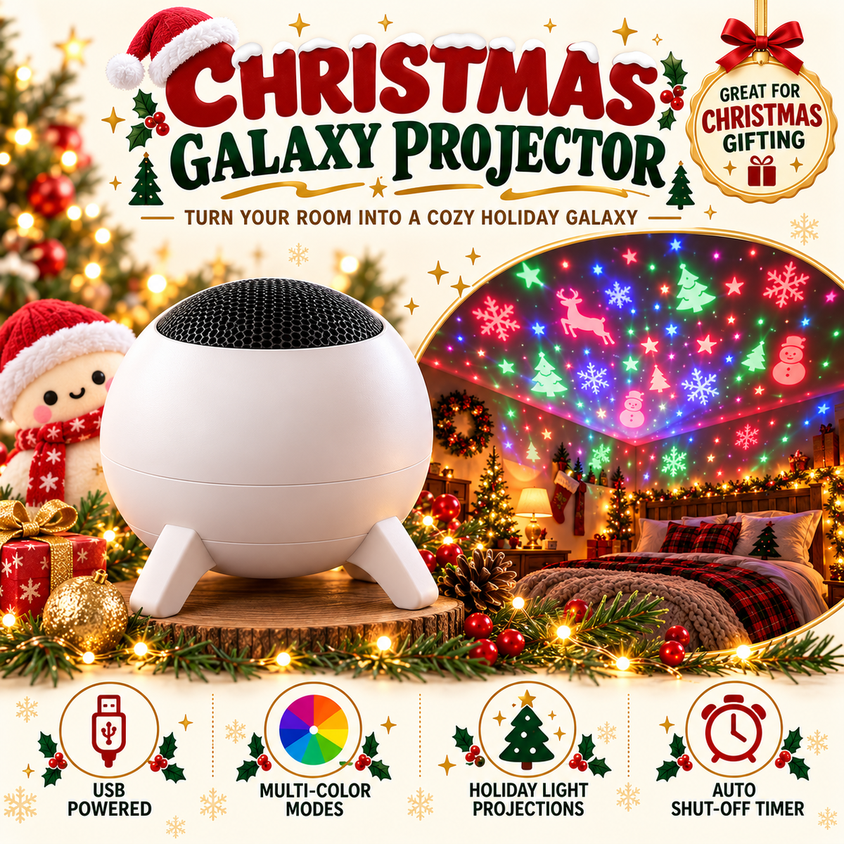 Christmas Galaxy Night Light Projector – Cozy Holiday Glow