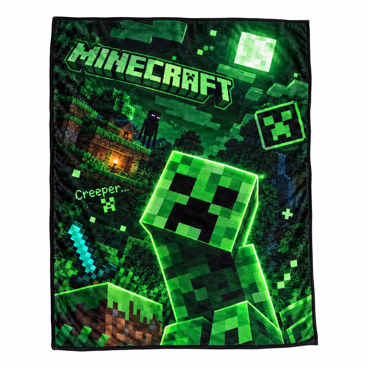 Creeper Pixel Adventure Fleece Blanket