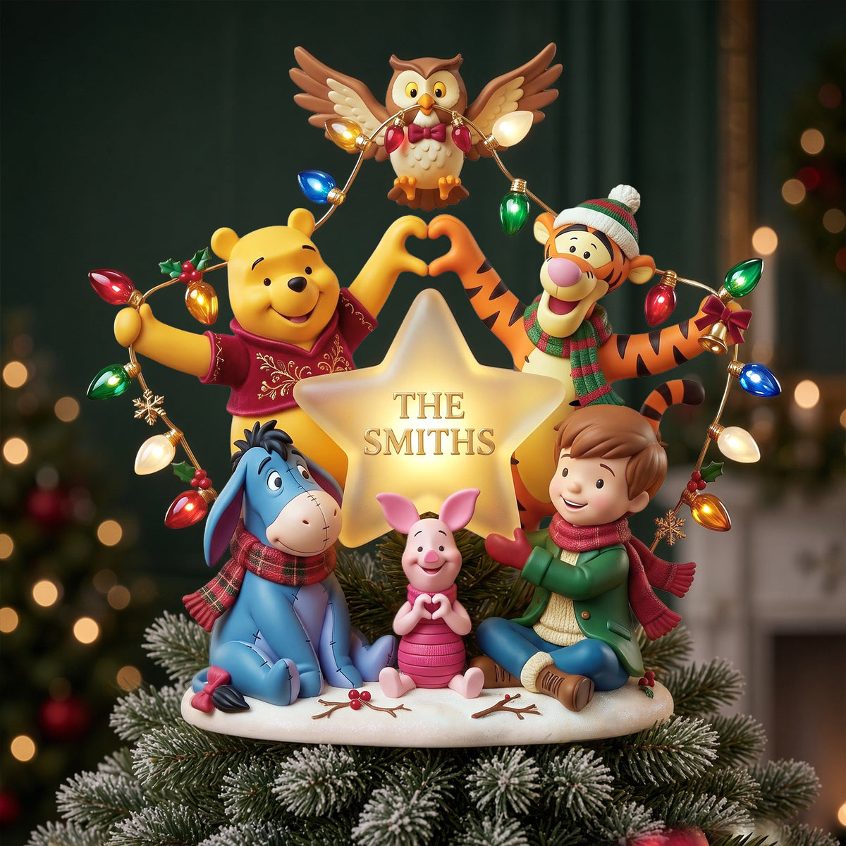 Christmas Woodland Friends Family Name Tree Topper