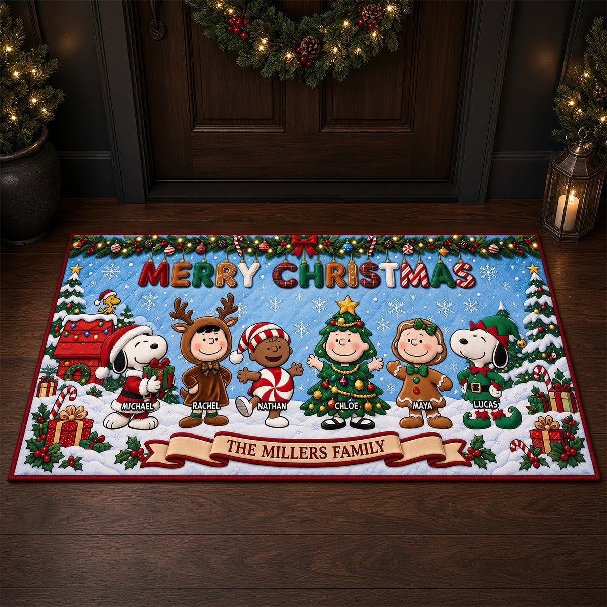 Merry Christmas Family Personalized Doormat