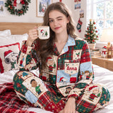 Lovely Christmas Patchwork Personalized Button-Up Pajamas