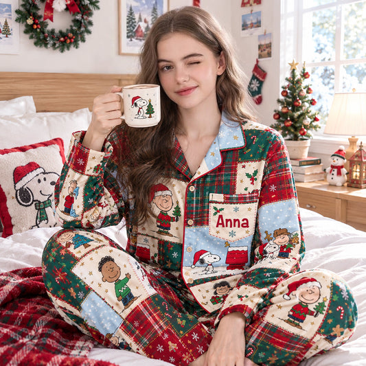 Lovely Christmas Patchwork Personalized Button-Up Pajamas