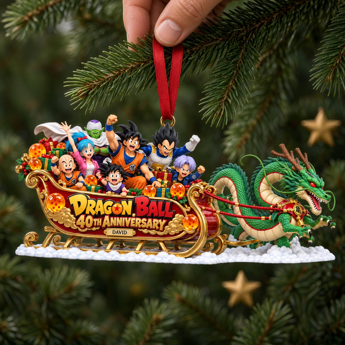 Warriors And Magical Dragon Christmas Sleigh Personalized Ornament