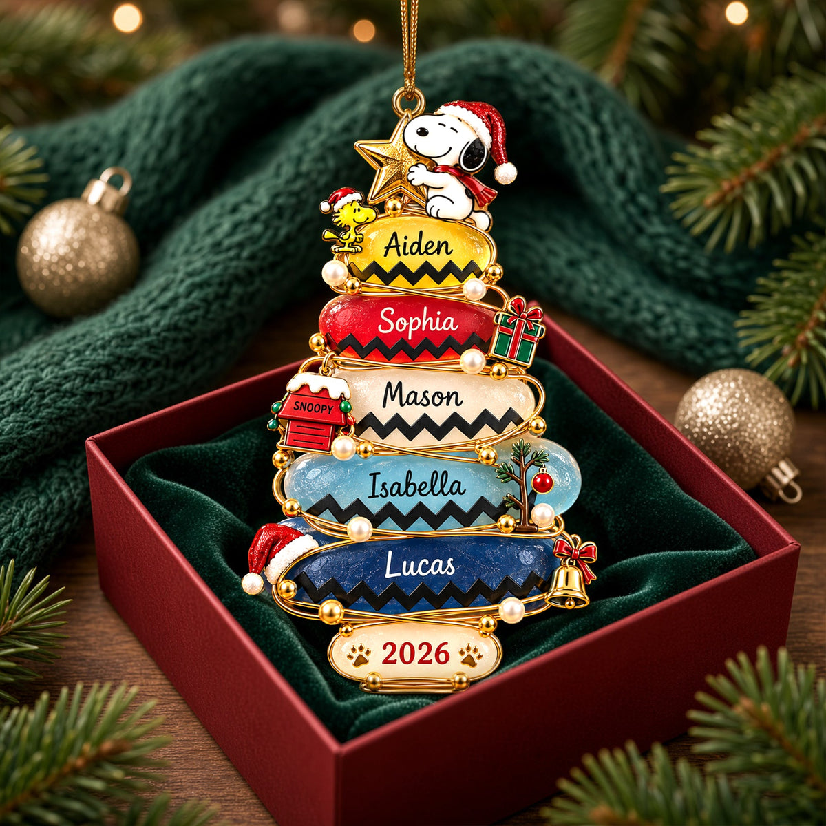 Seaglass Christmas Tree Family Names Personalized Acrylic Ornament
