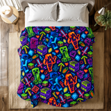 Neon Creeper, TNT and Fire Warriors Pixel Realm Throw Blanket