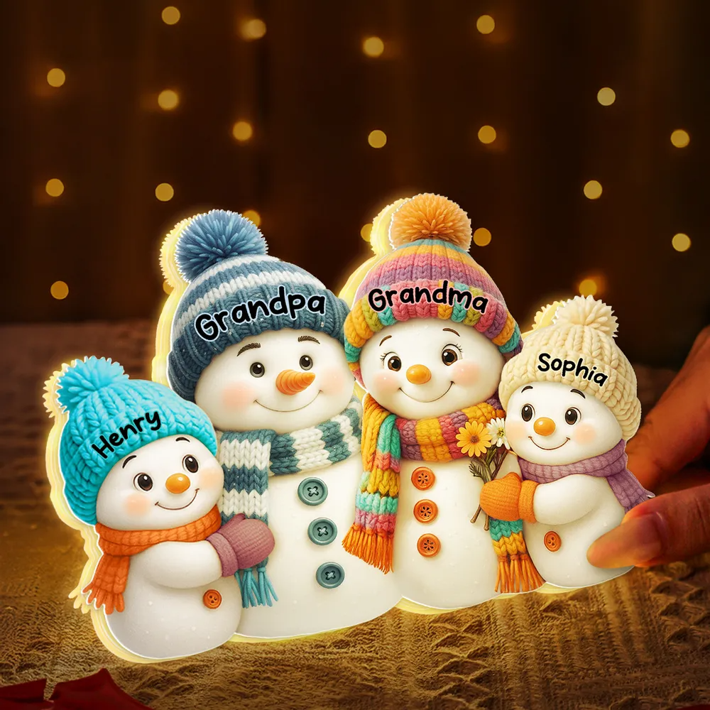 Snowman Grandparents & Grandkids Personalized 3D Effect Light Box