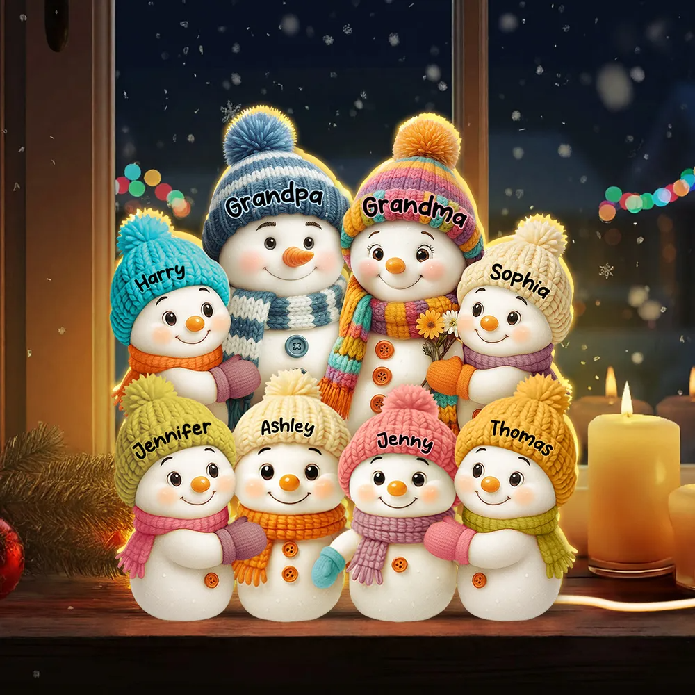 Snowman Grandparents & Grandkids Personalized 3D Effect Light Box