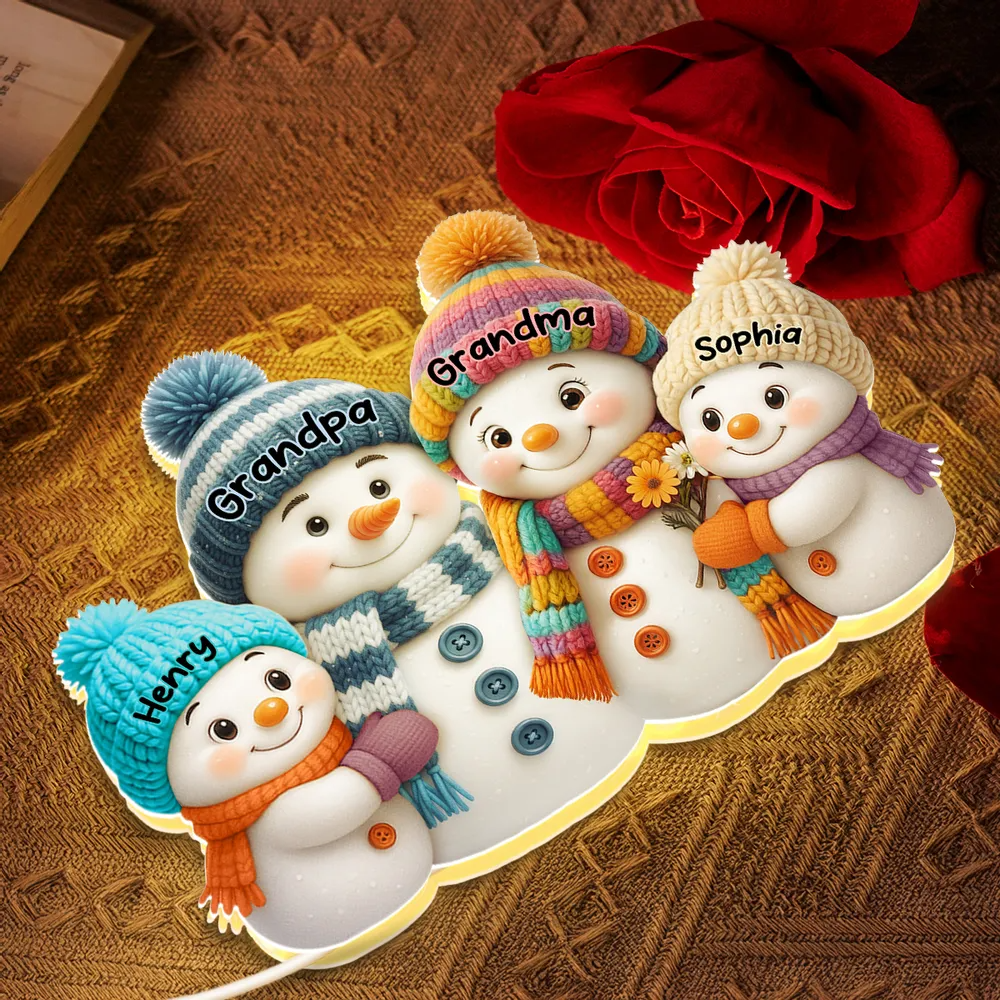 Snowman Grandparents & Grandkids Personalized 3D Effect Light Box