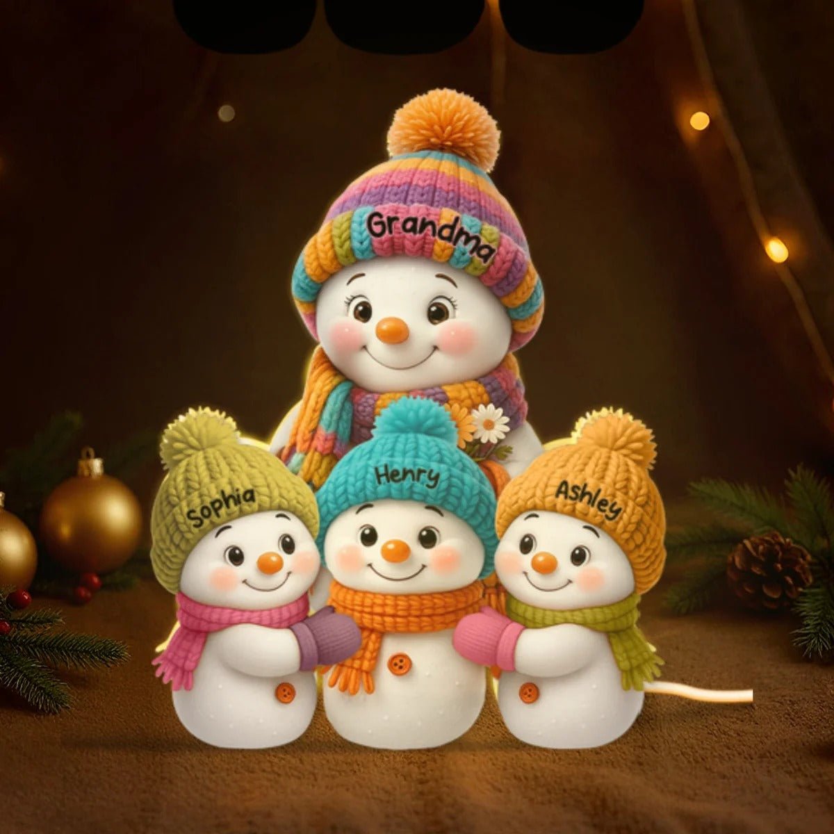 Snowman Grandparents & Grandkids Personalized 3D Effect Light Box